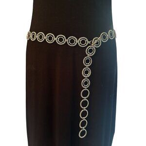 Rope Circle Chain Link Statement Belt Vintage T Bar Clasp Silver Adjustable